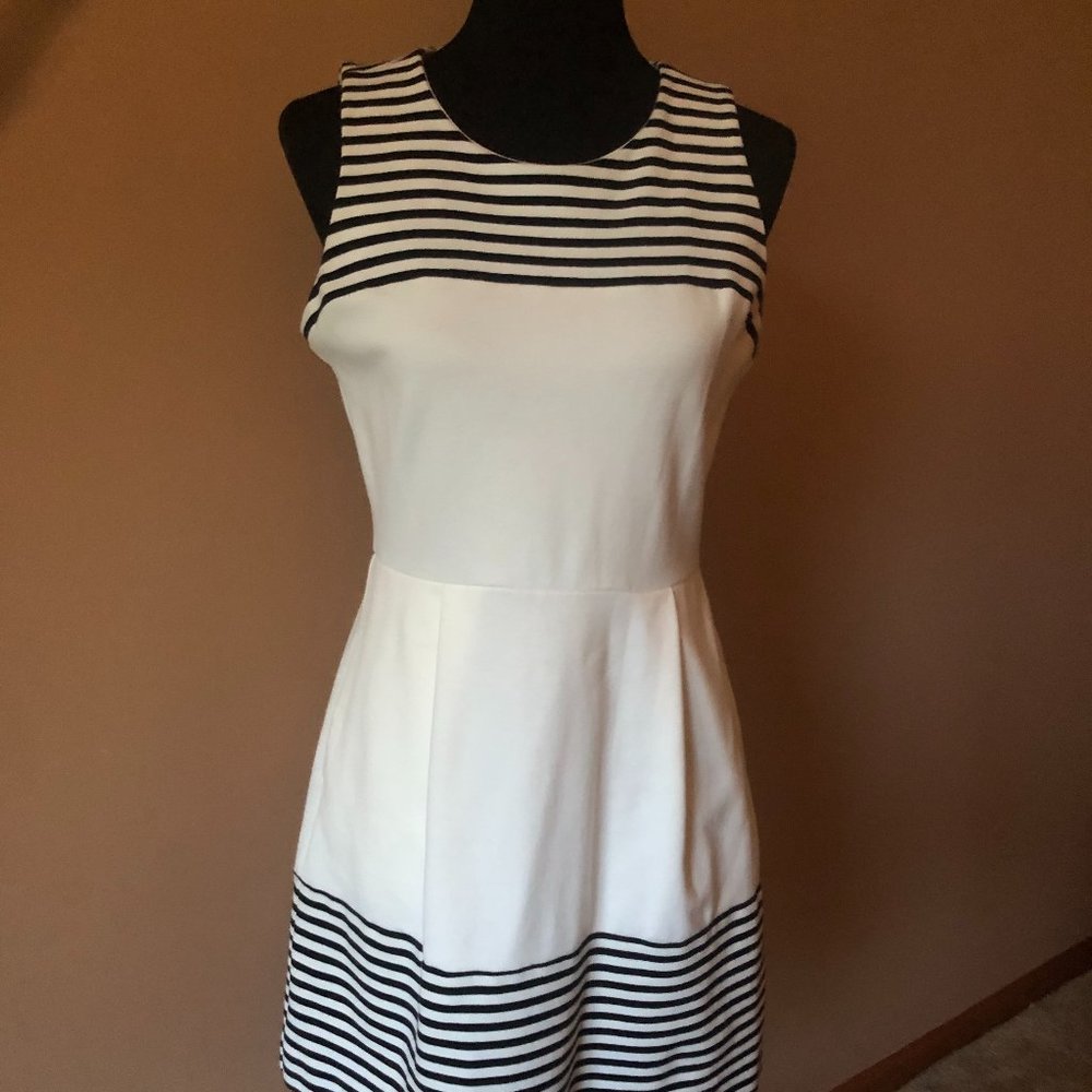 Madewell White with Black Stripes Sleeveless Scoop Neck Dress